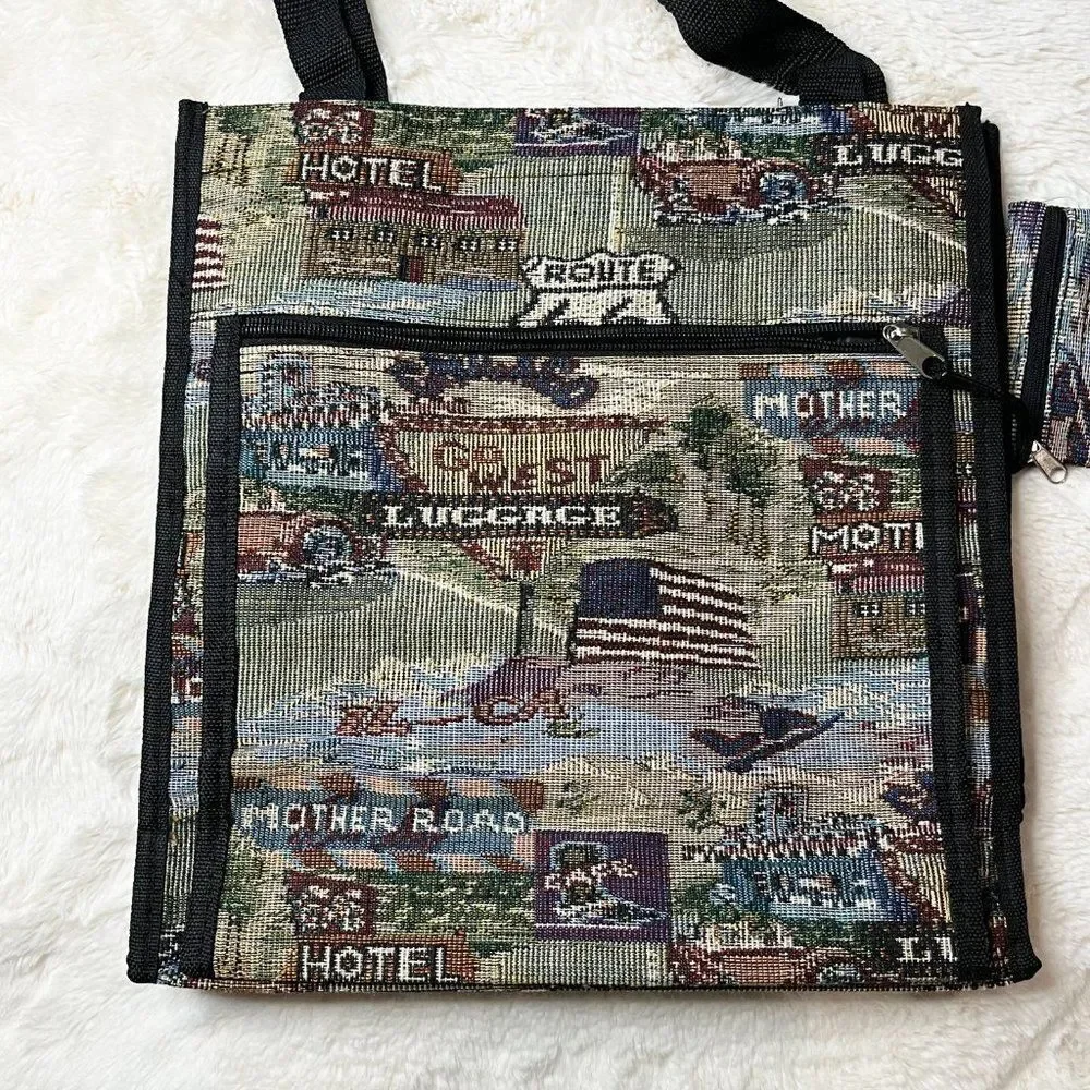 Vintage Pioneer Express Route 66 Tapestry Canvas Tote‎ NWOT